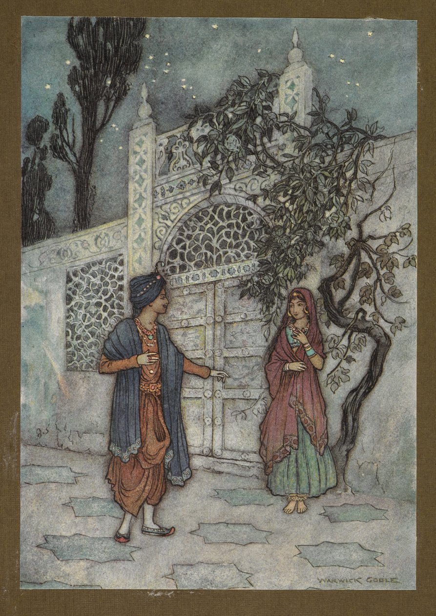 Płyta 2: „Książę ożywił się i spacerując ujrzał postać ludzką w pobliżu bramy”, z Folk-Tales of Bengal... Z 32 kolorowymi ilustracjami Warwicka Goble
