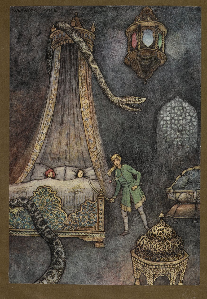 Płyta 3: „Wybiegł ze swojej kryjówki i zabił węża”, z Folk-Tales of Bengal ... Z 32 kolorowymi ilustracjami Warwicka Goble