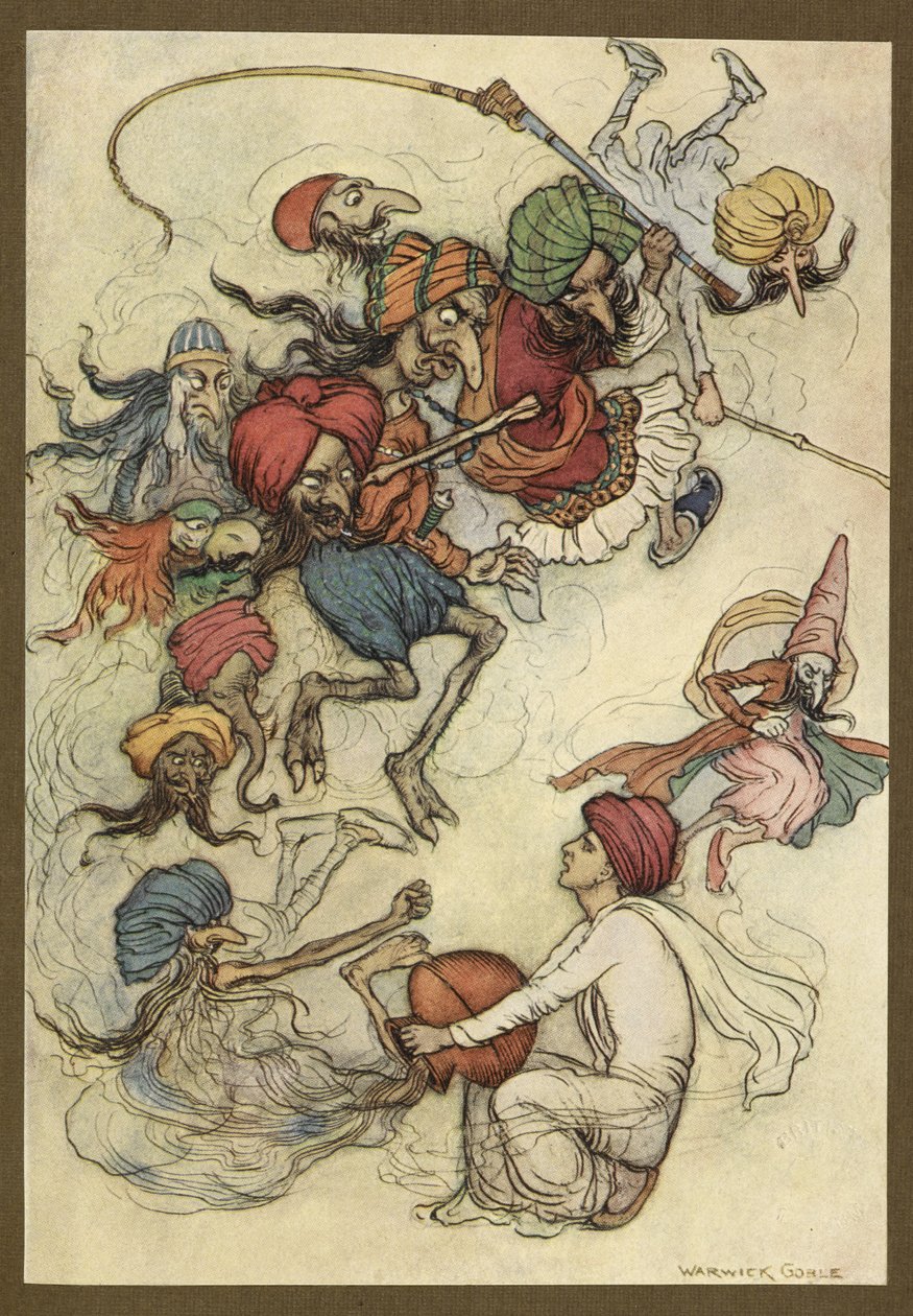 Tablica 4: „Zamiast słodyczy o dziesiątki demonów”. Folk-Tales of Bengal ... Z 32 kolorowymi ilustracjami Warwicka Goble
