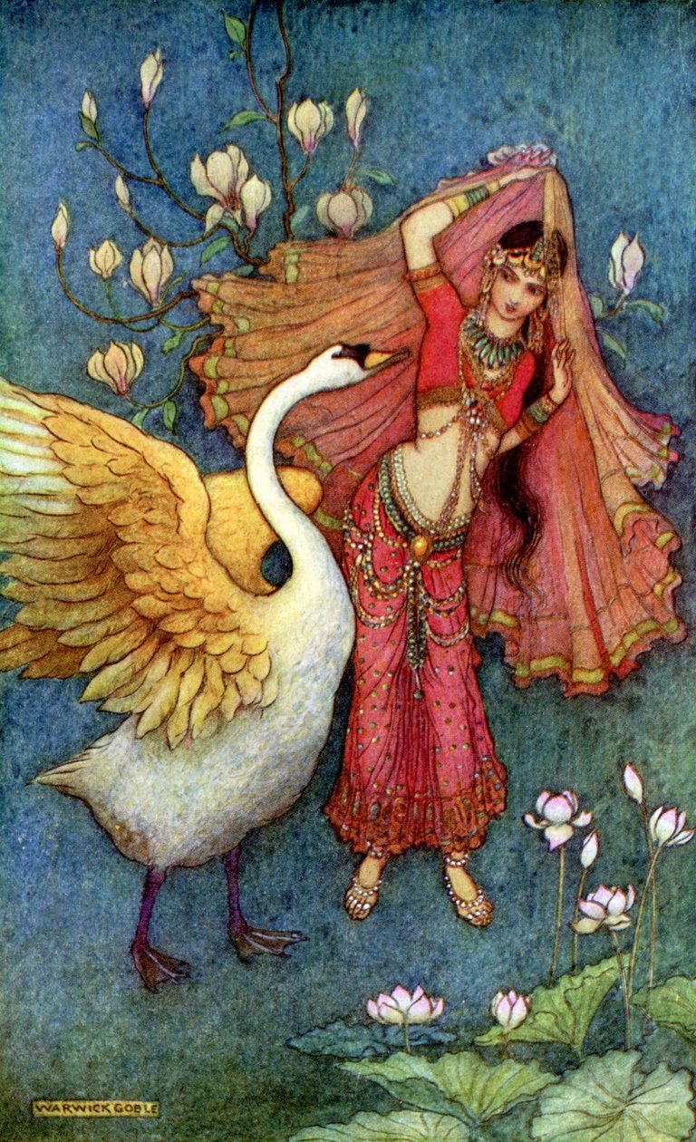 Księżniczka Dayamanti i łabędzi posłaniec autorstwa Warwick Goble