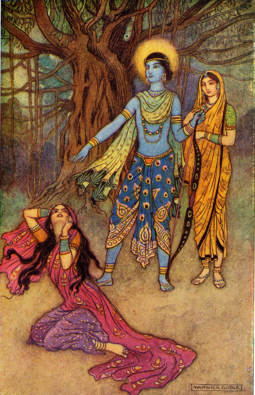 „Rama odrzuca kochankę demonów”, 1913. autorstwa Warwick Goble