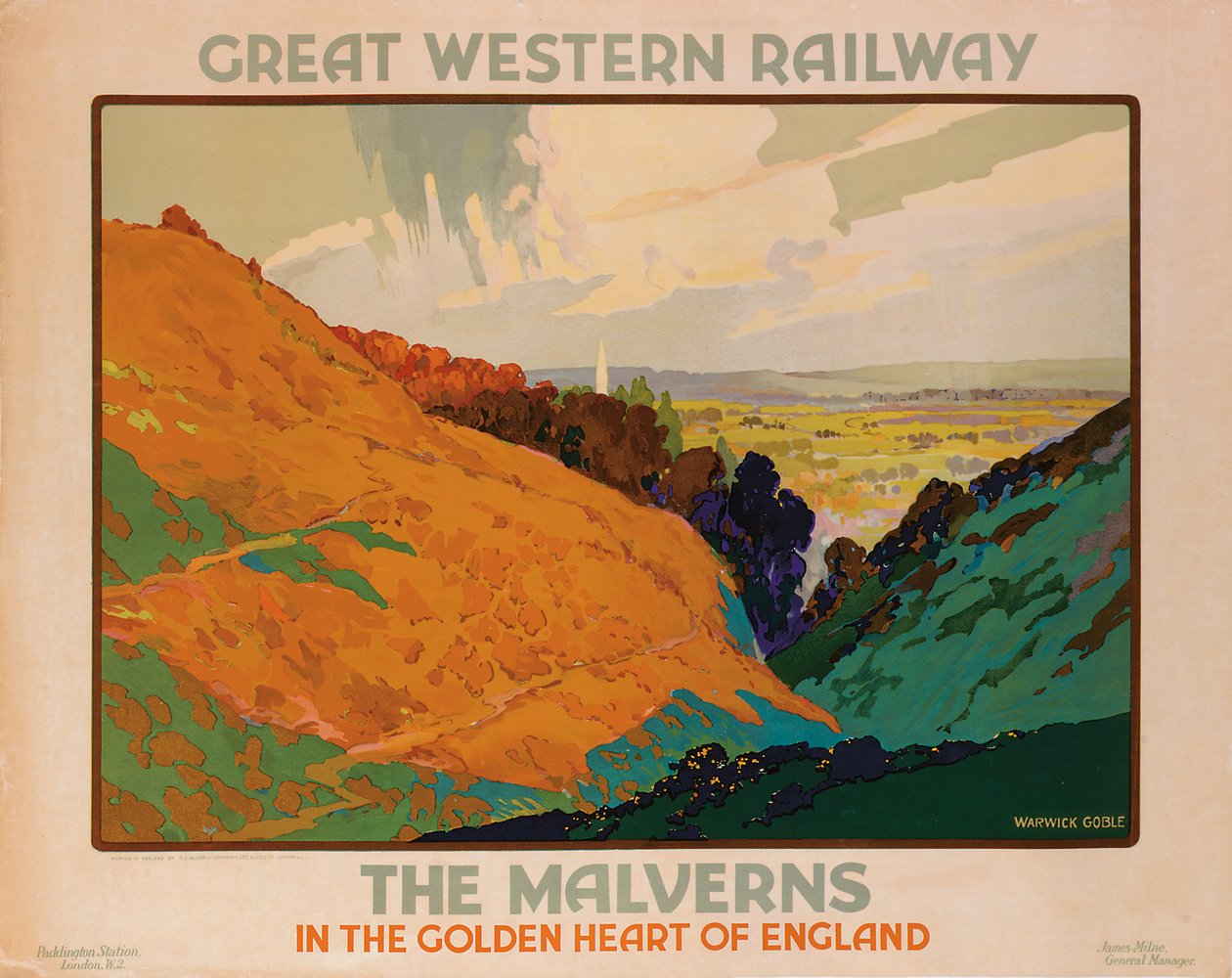 „The Malverns”, plakat reklamujący Great Western Railway autorstwa Warwick Goble