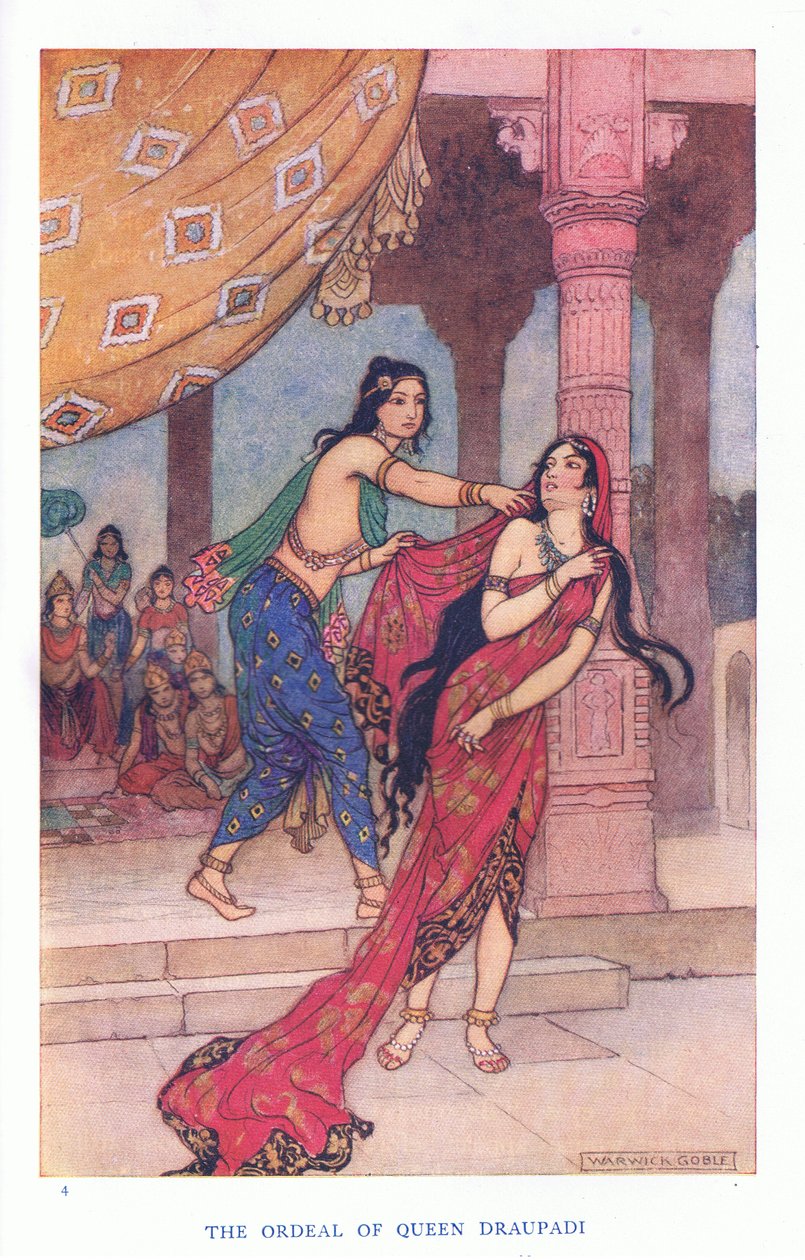 Próba królowej Draupad (kolor lito) autorstwa Warwick Goble