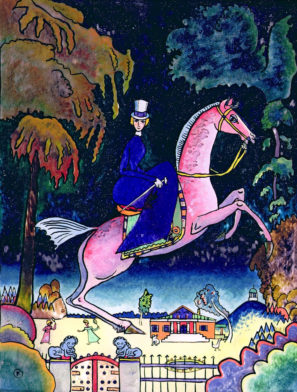 Amazonki z lwami, 1918 (olej na tekturze) autorstwa Wassily Kandinsky