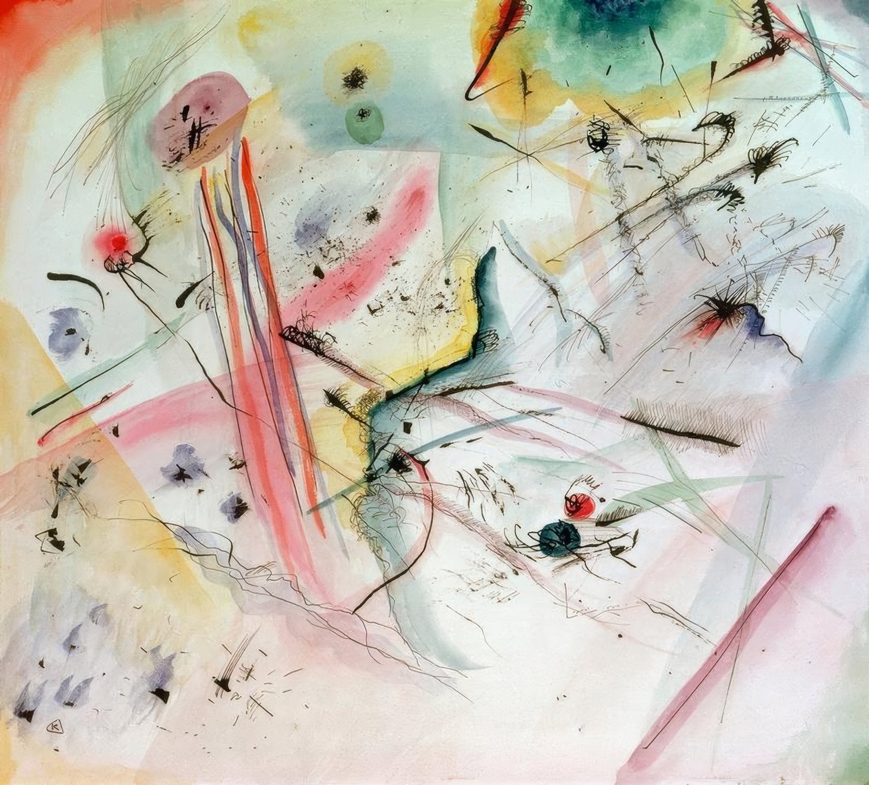 Kompozycja z czerwonymi i niebieskimi paskami autorstwa Wassily Kandinsky