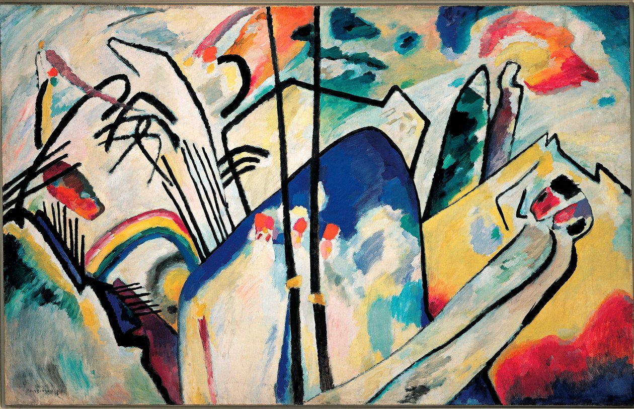 Kompozycja IV Obraz Wasilija Kandinskiego (lub Wassily Kandinski lub Kandinskij, 1866-1944) 1911 wym. 160x250 cm Dusserdolf, Kunstsammlung Nordhein-Westfalen autorstwa Wassily Kandinsky