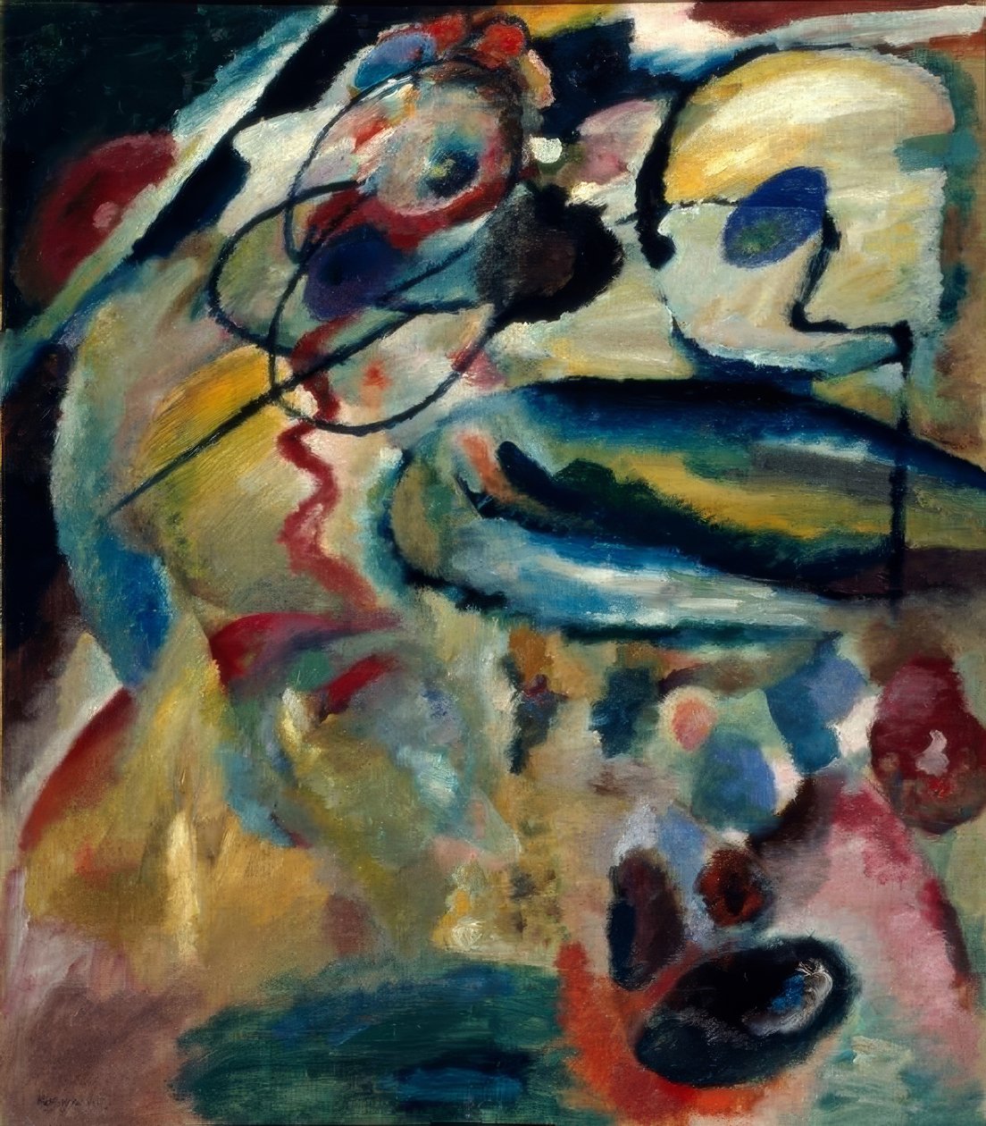 Pierwszy nieobiektywny obrazek z kółkiem autorstwa Wassily Kandinsky