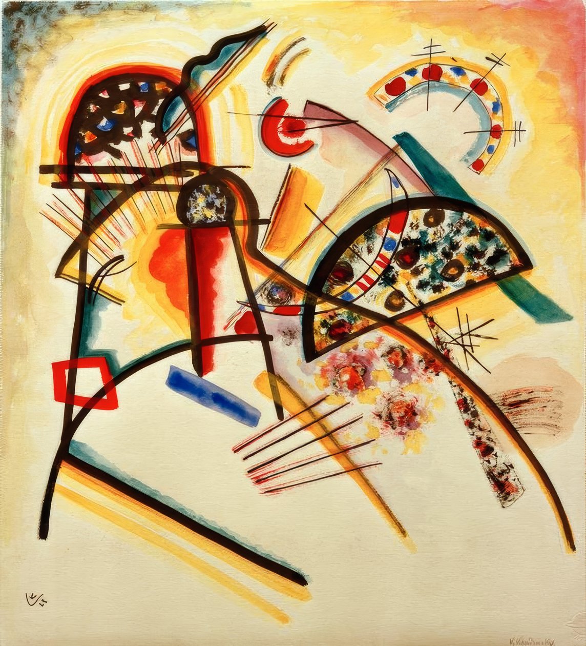 Skład (głównie czerwony, żółty, czarny) autorstwa Wassily Kandinsky
