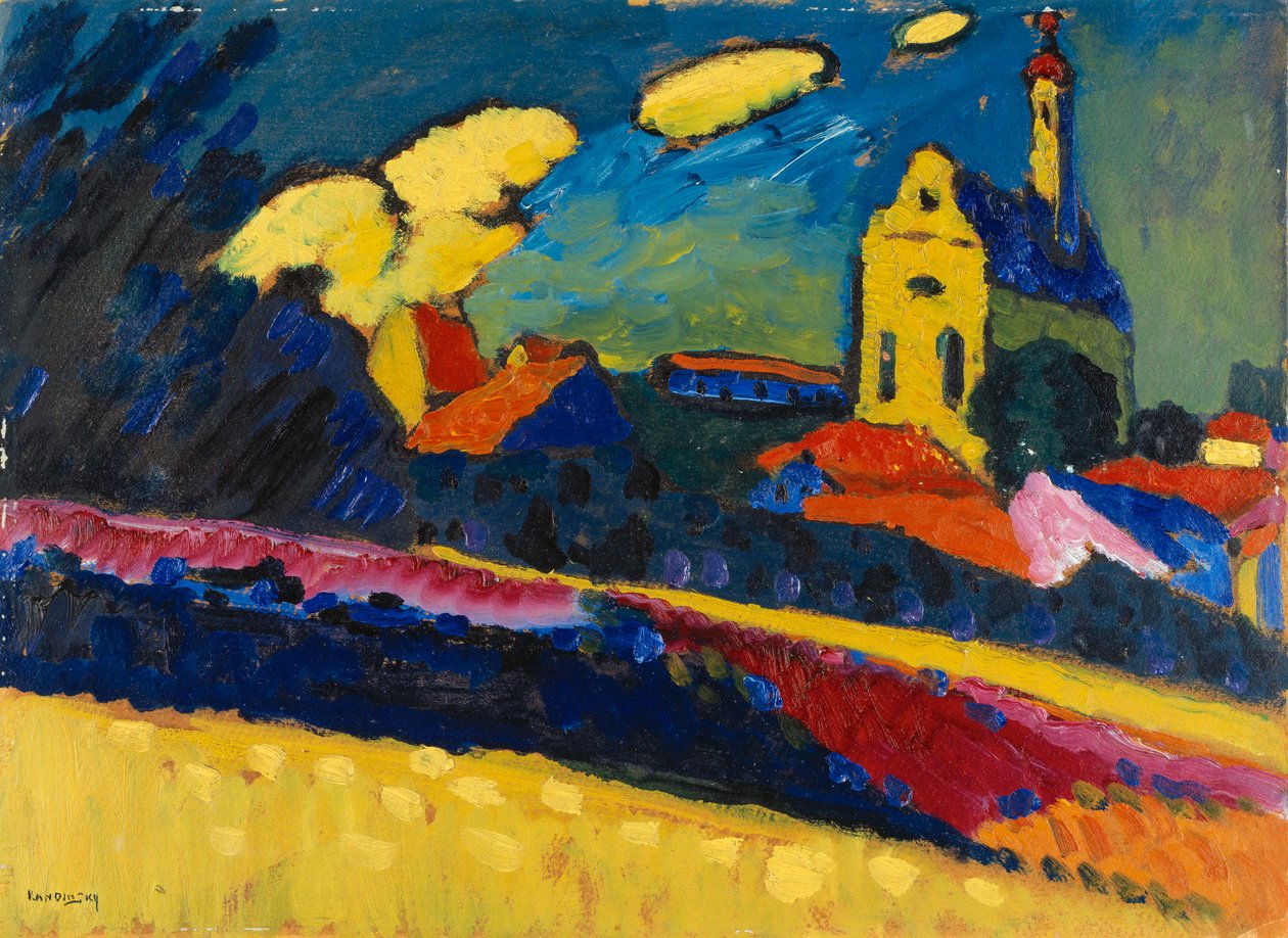 Studium do Murnau, Krajobraz z kościołem, 1909 autorstwa Wassily Kandinsky