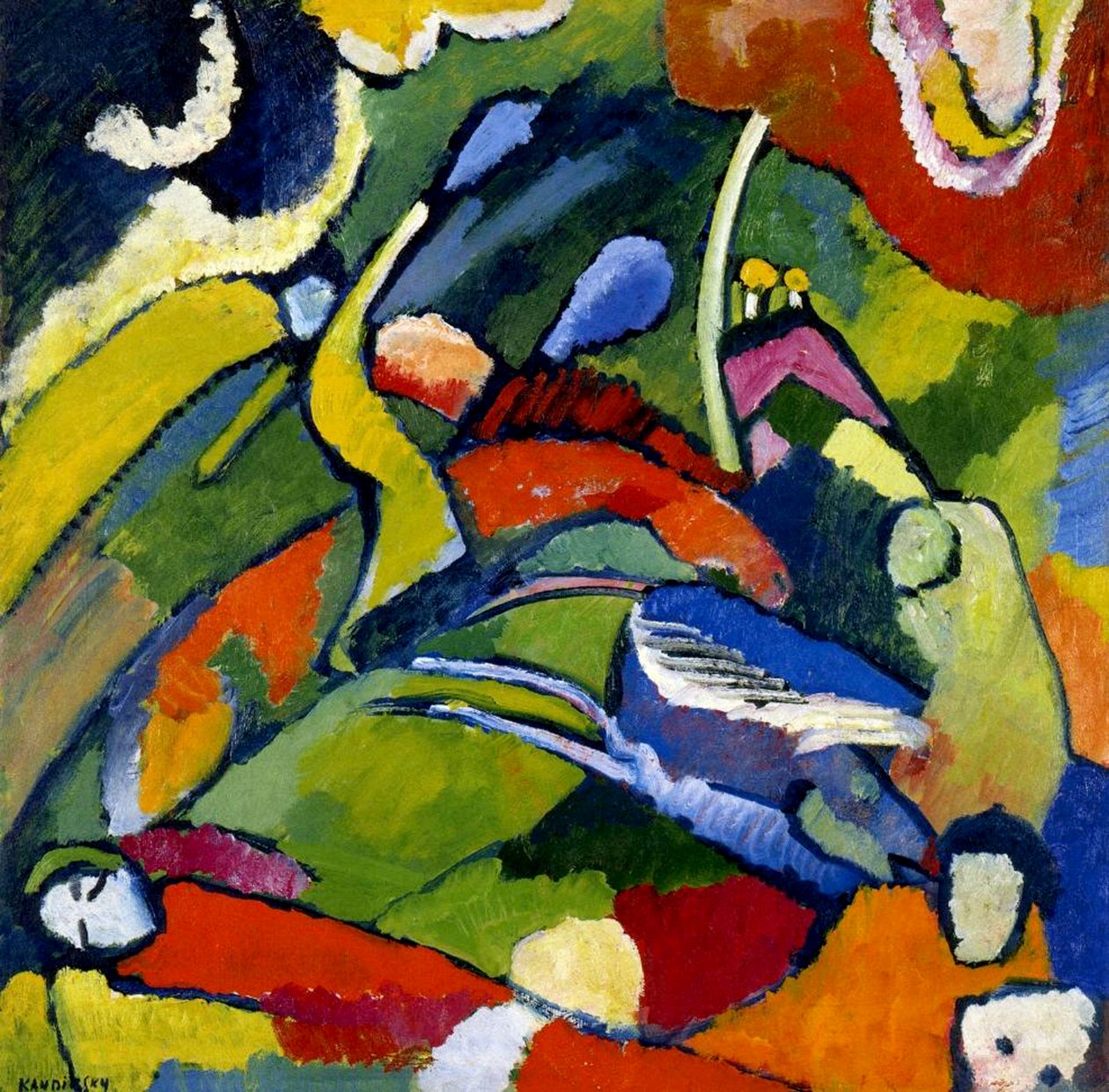 Dwaj jeźdźcy i postać leżąca, ok. 1909-10 autorstwa Wassily Kandinsky