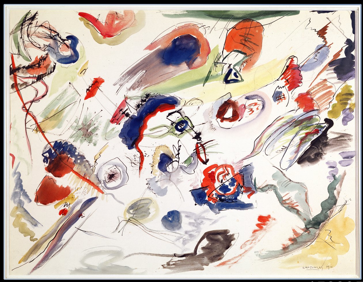 Bez tytułu - Pierwsza Abstrakcja, 1910 (pióro, atrament i toaleta na papierze) autorstwa Wassily Kandinsky