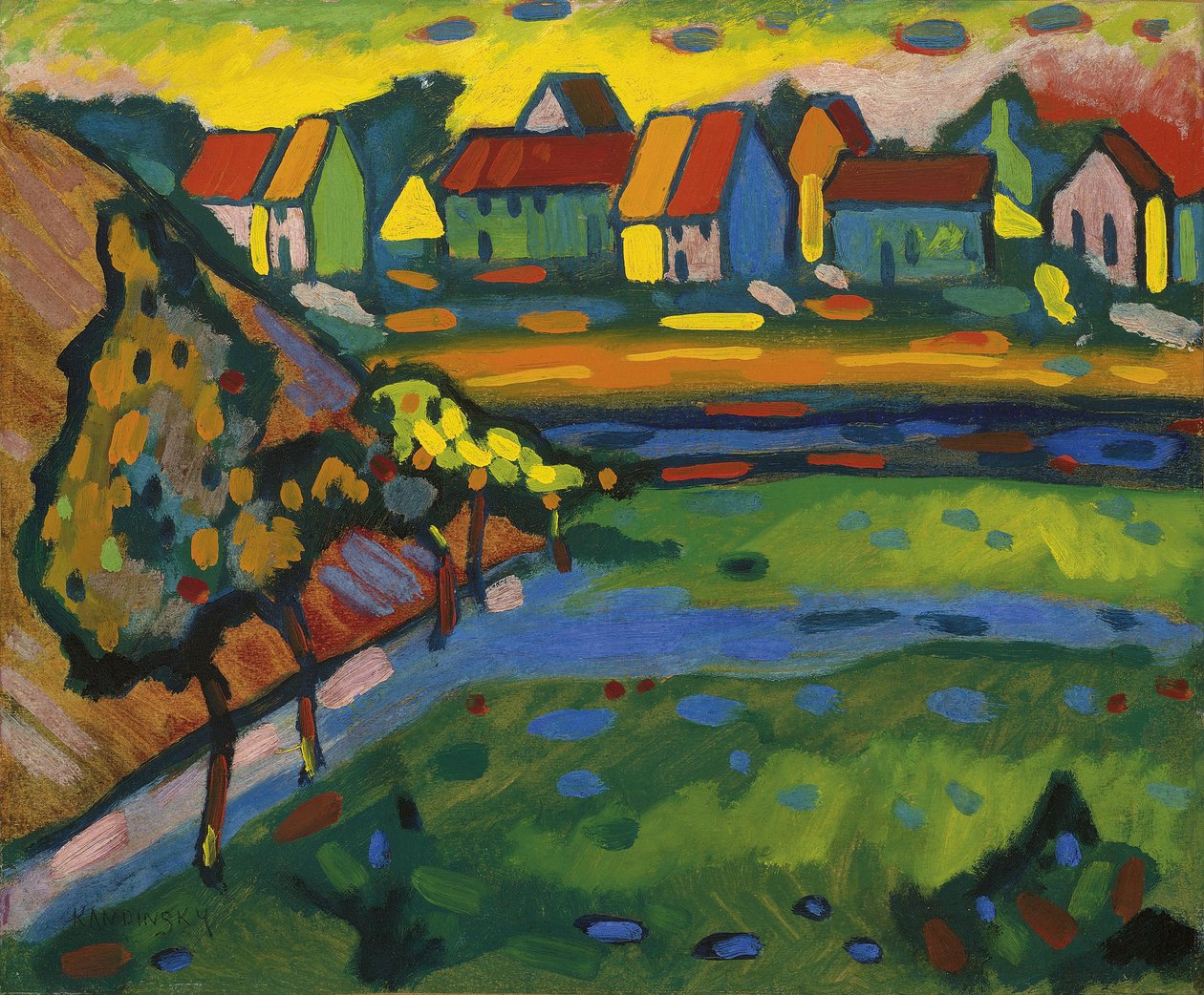 Wieś Bawarska z Polem; Bawarska wioska z polem autorstwa Wassily Kandinsky