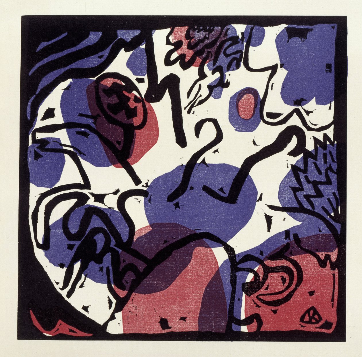 Drei Reiter in Rot, Blau und Schwarz (Illustration 20 aus: "Klänge", Einzelblatt) autorstwa Wassily Kandinsky