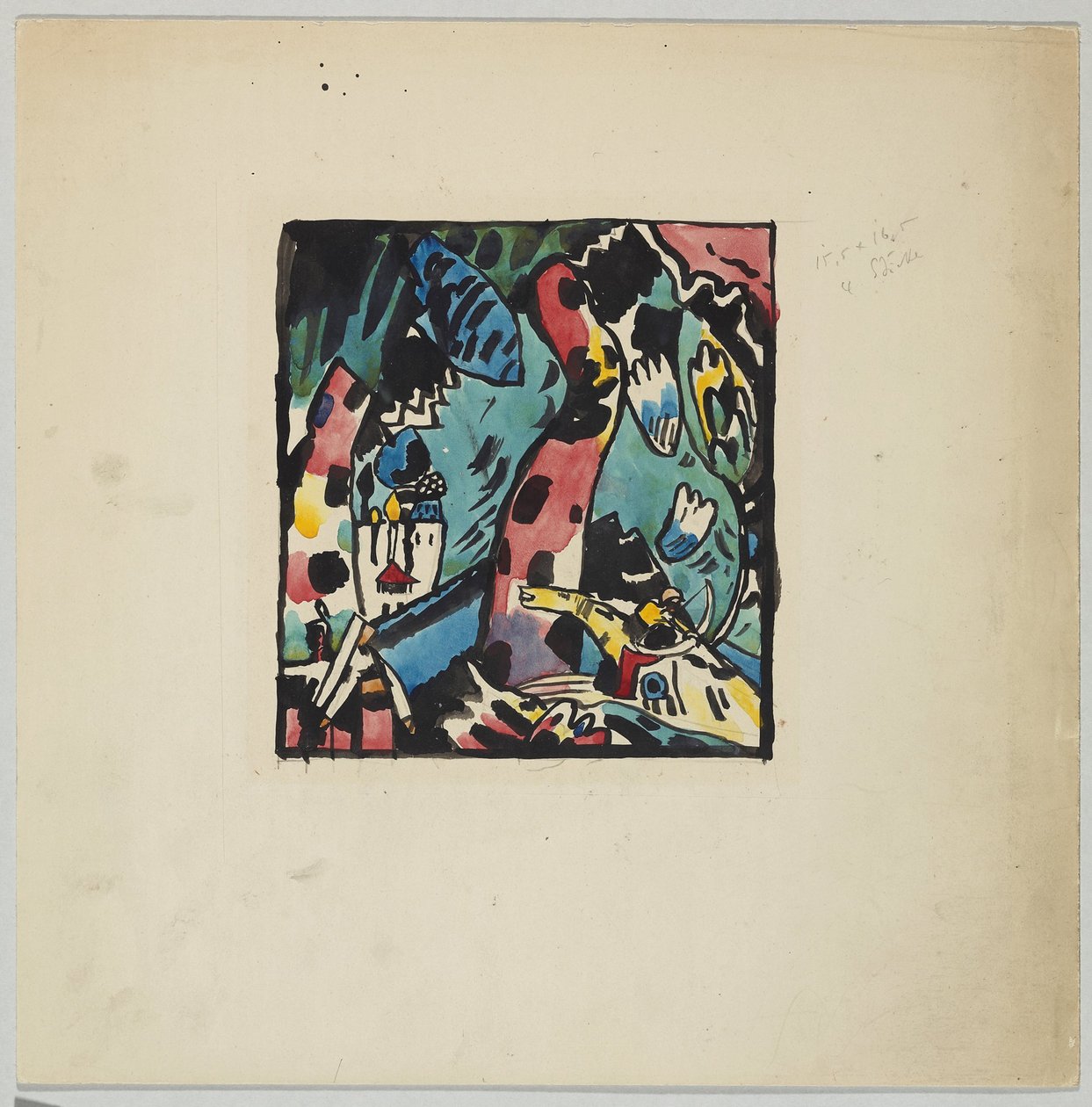 Szkic do kolorowego drzeworytu „Łucznik” autorstwa Wassily Kandinsky