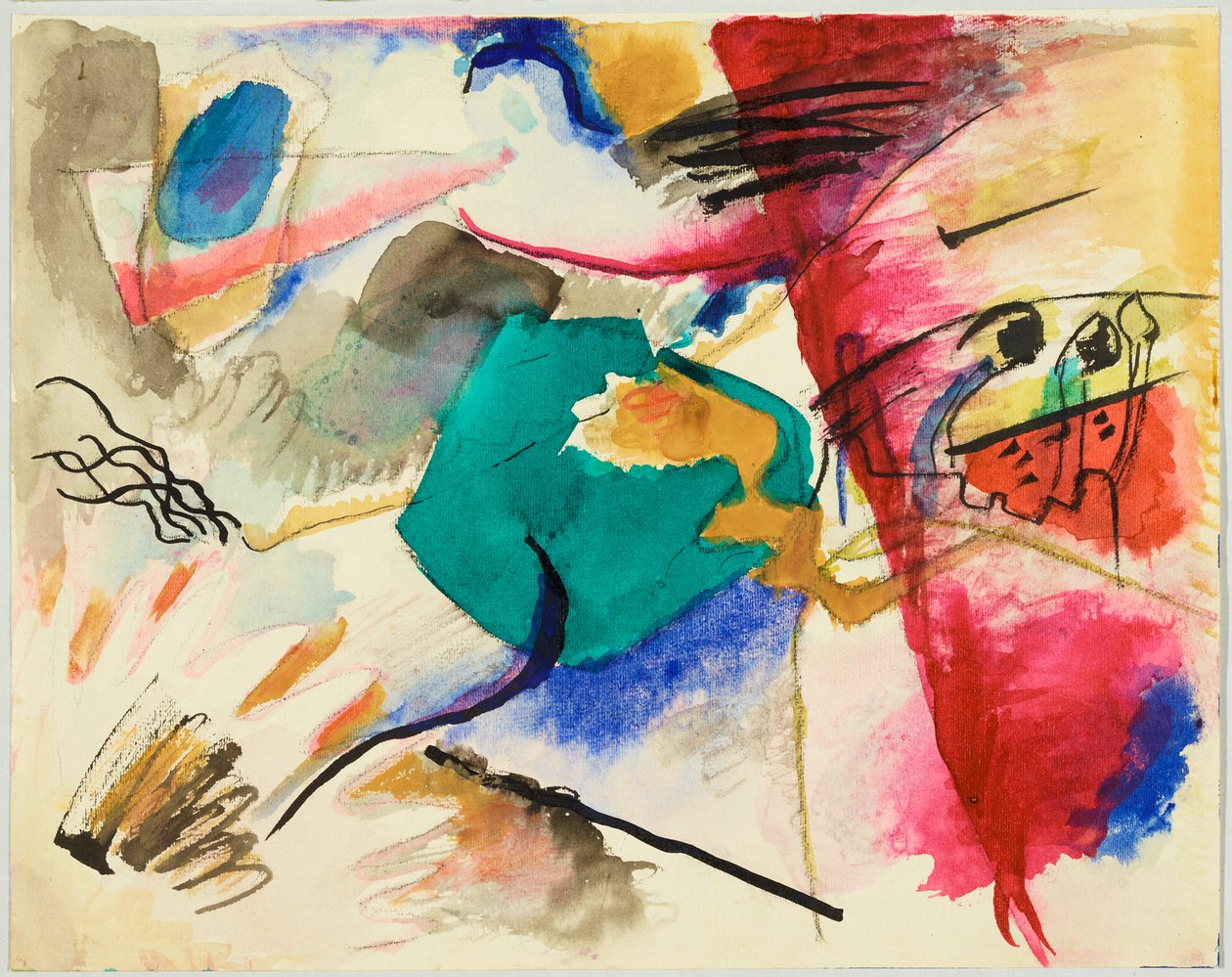 Projekt do „Obrazu z zielonym środkiem”, zwany także „Akwarelą do Obrazu z zielonym środkiem”, karta 5 ze szkicownika autorstwa Wassily Kandinsky
