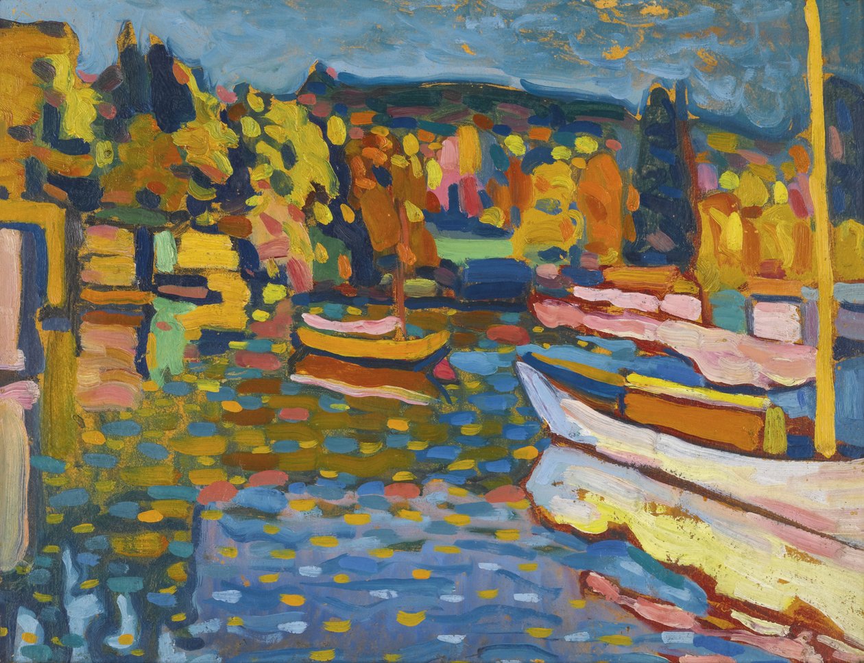 „Studium krajobrazu jesienią z łodziami” Obraz Wassily Kandinsky (lub Wassily Kandinski lub Kandinskij autorstwa Wassily Kandinsky