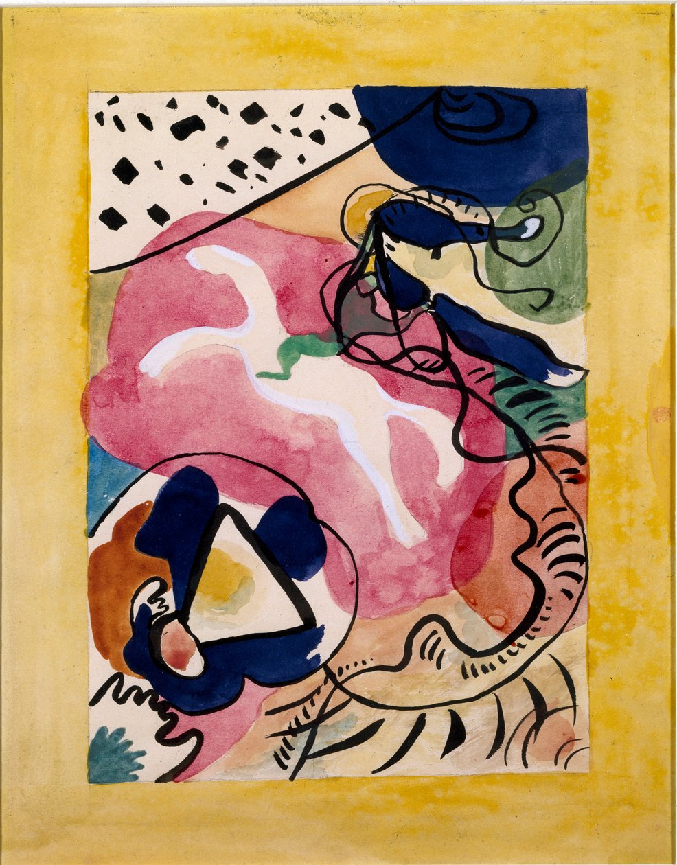Ekspresjonizm: projekt okładki do almanachu „Błękitnego jeźdźca” (Der Blaue Reiter) Wasilija Kandinskiego (lub Wassily Kandinski lub Kandinskij, 1866-1944). Chiny tusz i akwarela. 1911 Wym. 27,7x21 autorstwa Wassily Kandinsky