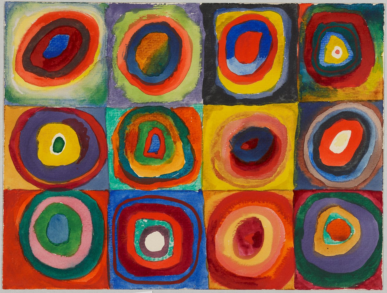Studium koloru - kwadraty z koncentrycznymi kręgami autorstwa Wassily Kandinsky