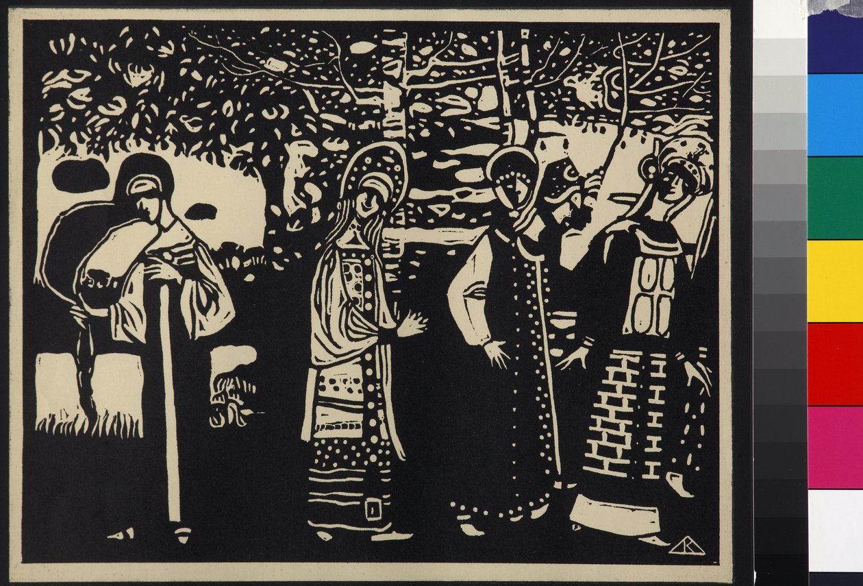 Femmes dans la foret - Kobiety w lesie (Frauen im Wald), Kandinsky, Wasilij Wasiliewicz (1866-1944). Drzeworyt autorstwa Wassily Kandinsky