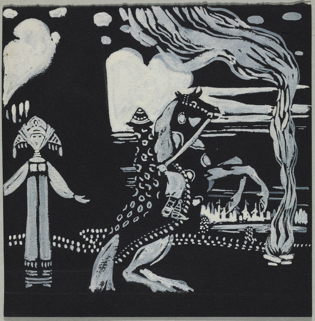 Płomień, dama i jeździec w fantazyjnym stroju autorstwa Wassily Kandinsky