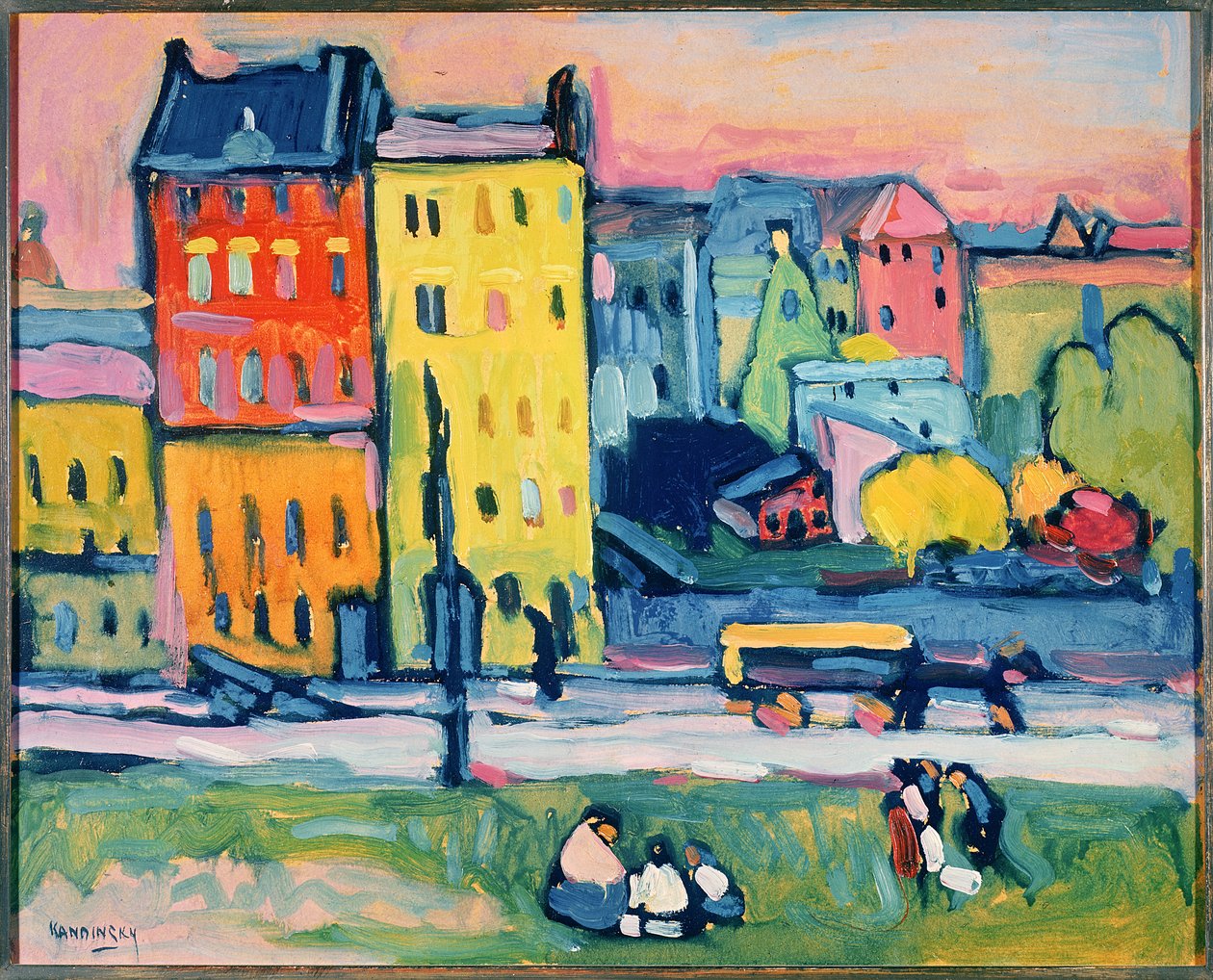 Domy w Monachium, 1908 (olej na tekturze) autorstwa Wassily Kandinsky