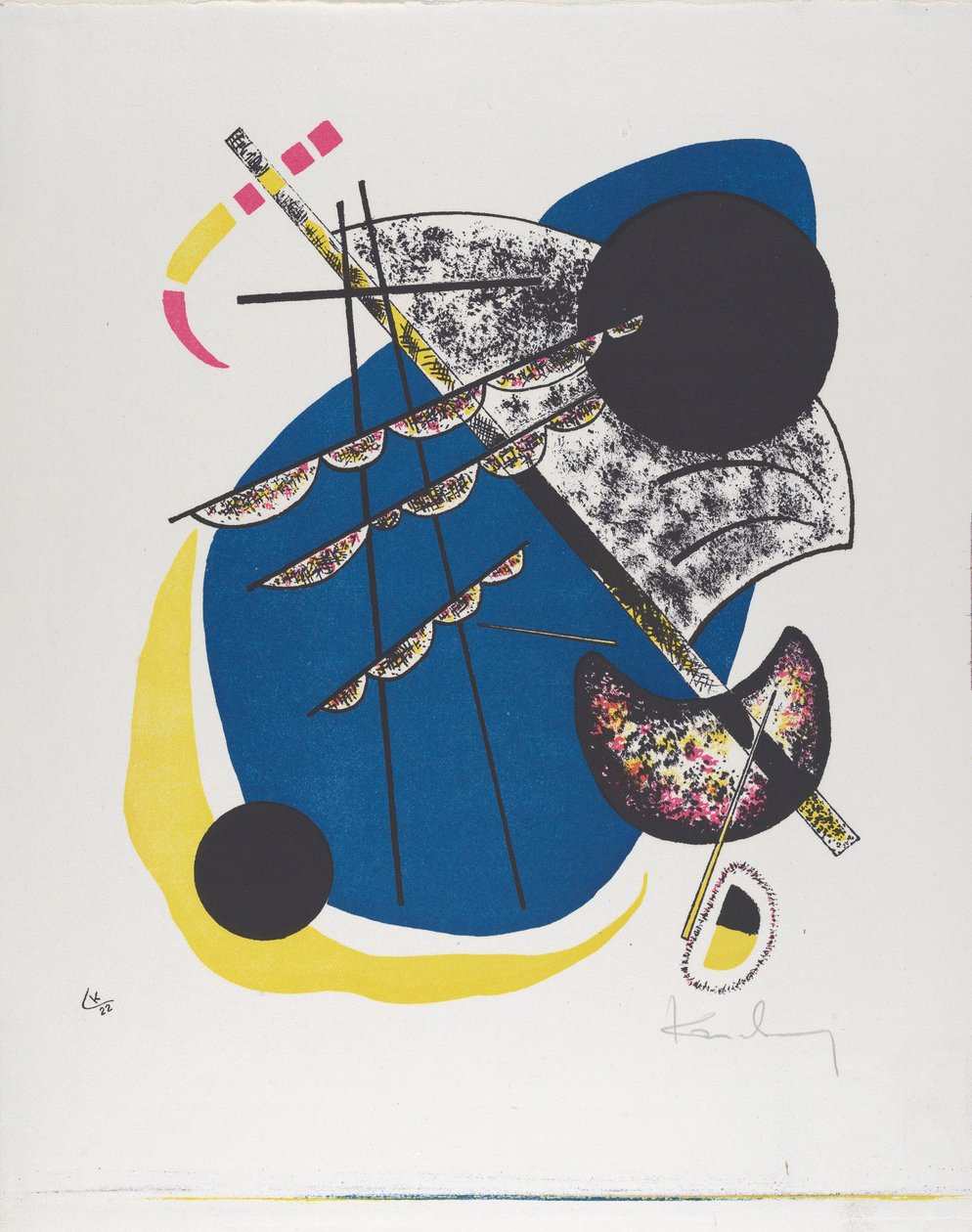 Kleine Welten II (Small Worlds II), 1922 (litografia drukowana w kolorze czarnym, czerwonym, niebieskim, żółtym) autorstwa Wassily Kandinsky