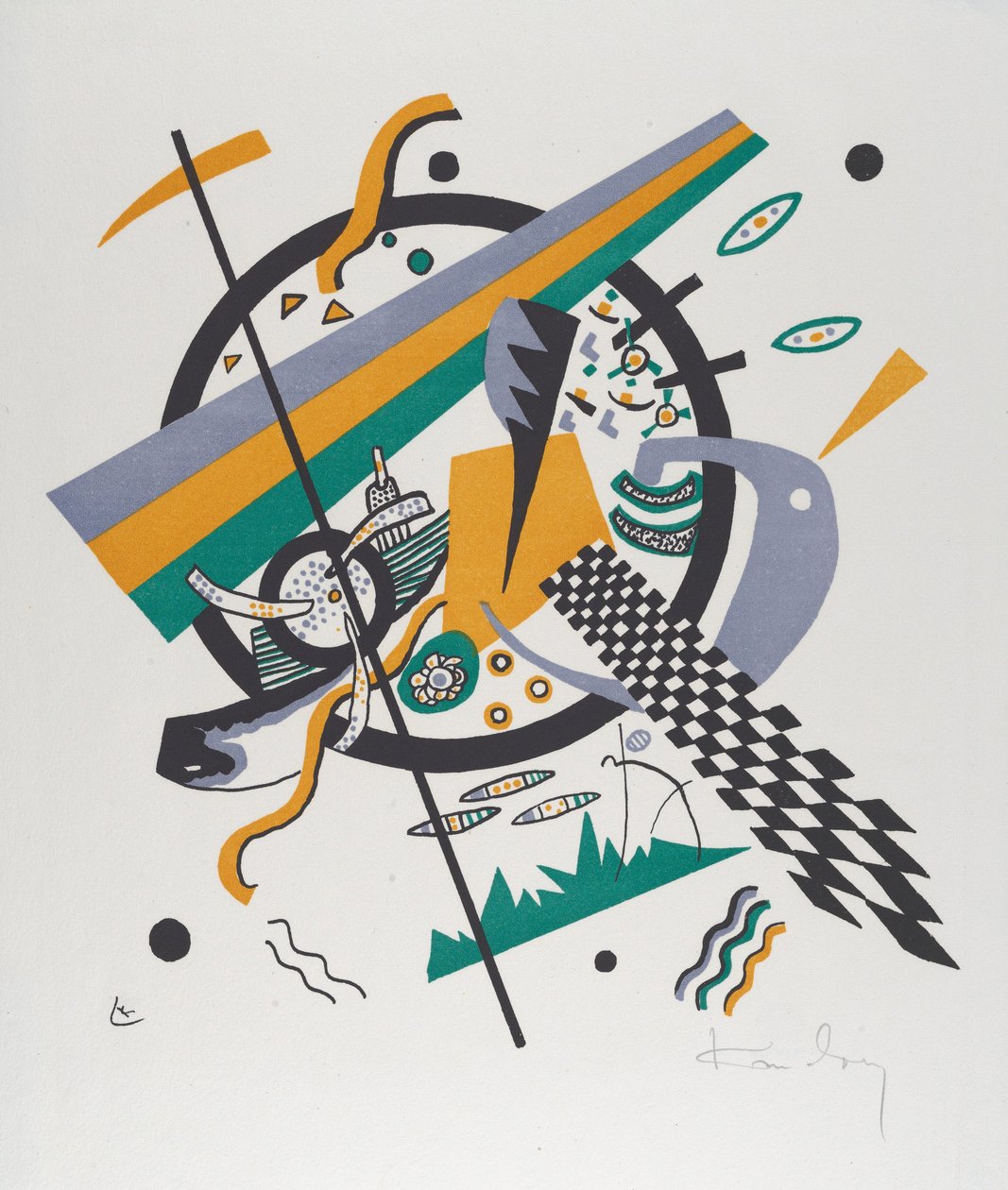 Kleine Welten IV (Small Worlds IV), 1922 (litografia wydrukowana w kolorze zielonym i pomarańczowym) autorstwa Wassily Kandinsky