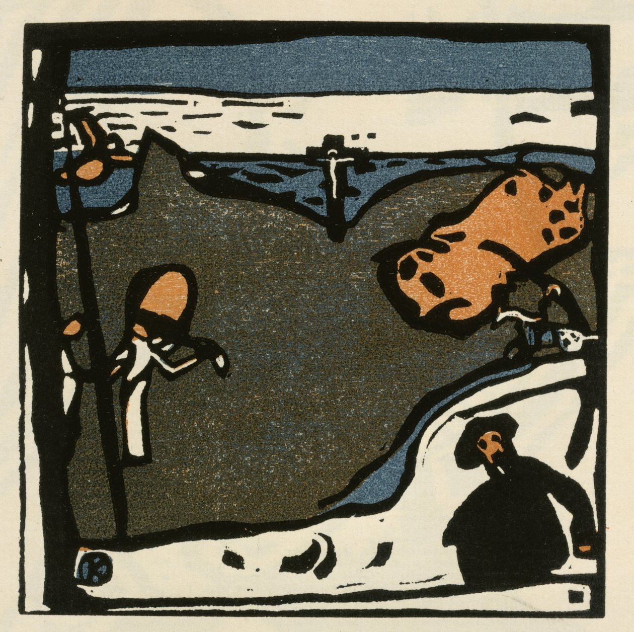 Pejzaż z postaciami i krucyfiksem (arkusz 49 z: „Dźwięki“) autorstwa Wassily Kandinsky