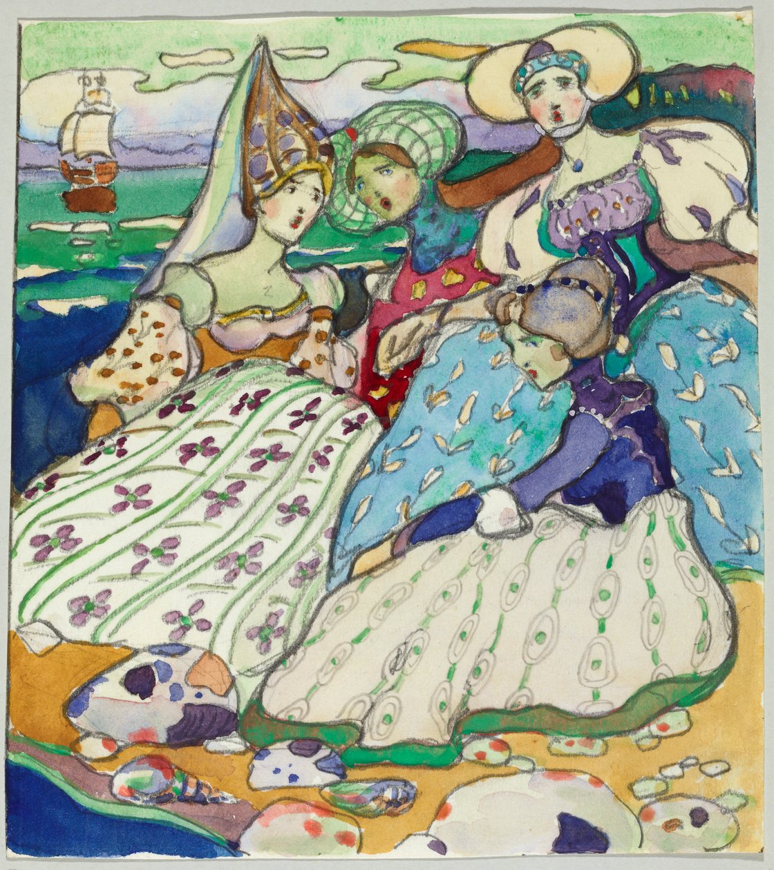 Grupa dziewcząt na plaży autorstwa Wassily Kandinsky