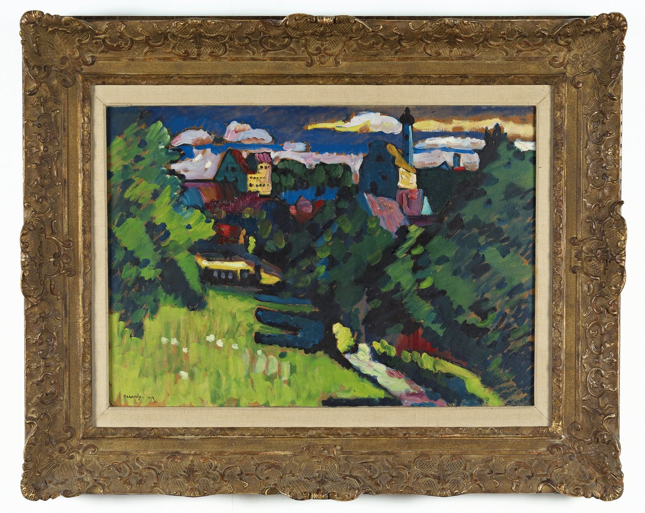 Murnau - widok z zamkiem, kościołem i koleją autorstwa Wassily Kandinsky