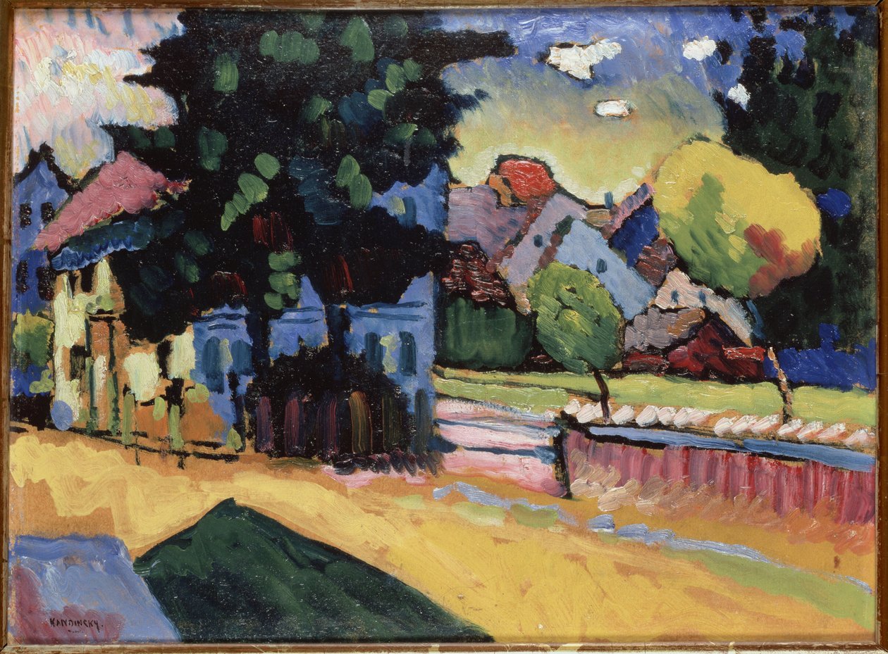 "Pejzaż w zielonym domu" Obraz Vassily Kandinsky (lub Wassily Kandinski lub Kandinskij autorstwa Wassily Kandinsky