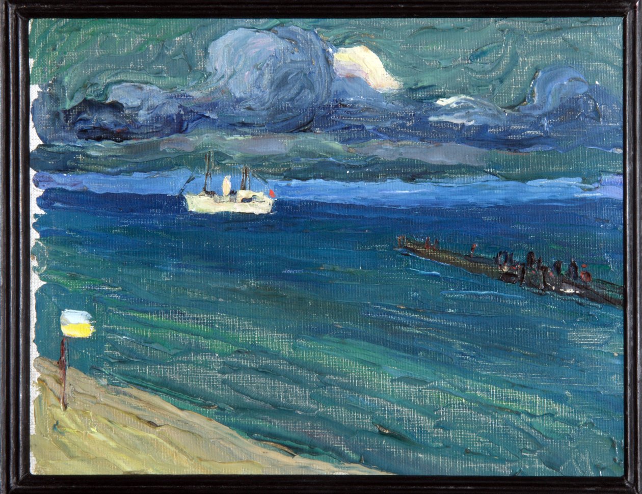 Rapallo (Włochy). Krajobraz z parowcem. (Rapallo. Krajobraz z parowcem). Obraz Wassily Kandinsky (lub Wassily Kandinski lub Kandinskij autorstwa Wassily Kandinsky