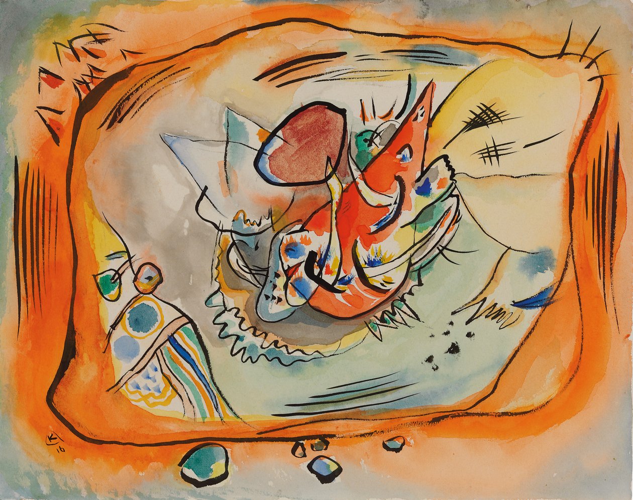 Szkic do malowania z pomarańczową ramką autorstwa Wassily Kandinsky