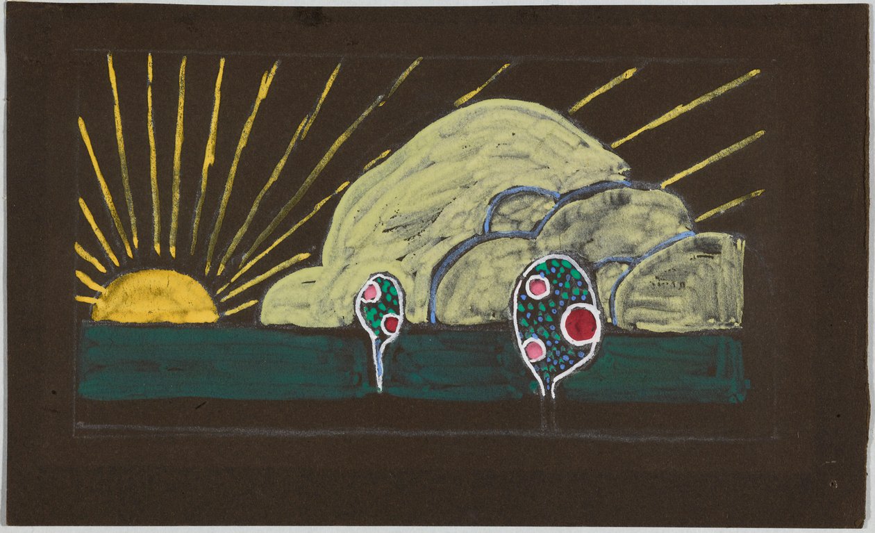 Projekt haftu ze słońcem i małą jabłonią autorstwa Wassily Kandinsky