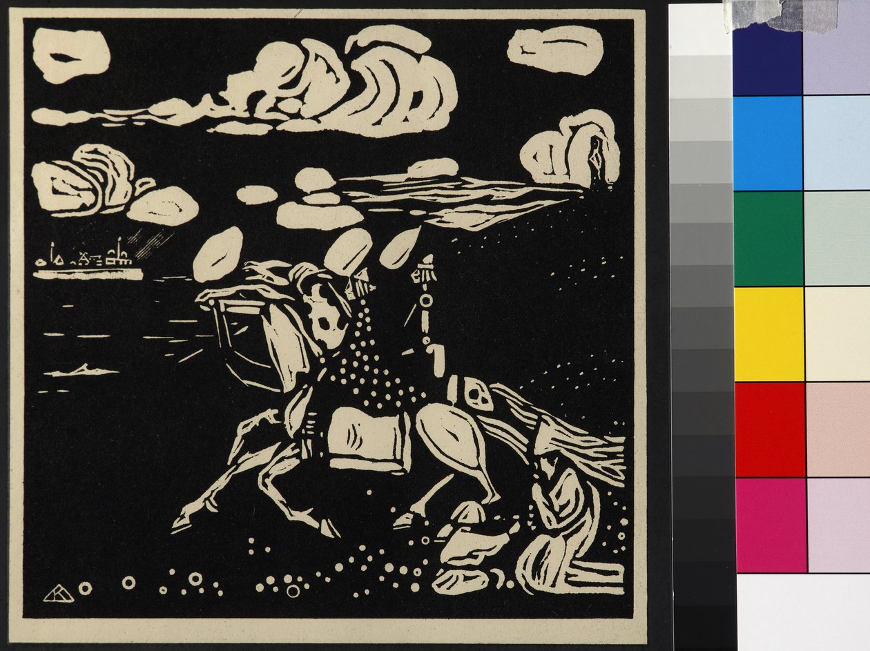 Rycerze (Les Chevaliers), Kandinsky, Wasilij Wasiliewicz (1866-1944). Drzeworyt autorstwa Wassily Kandinsky