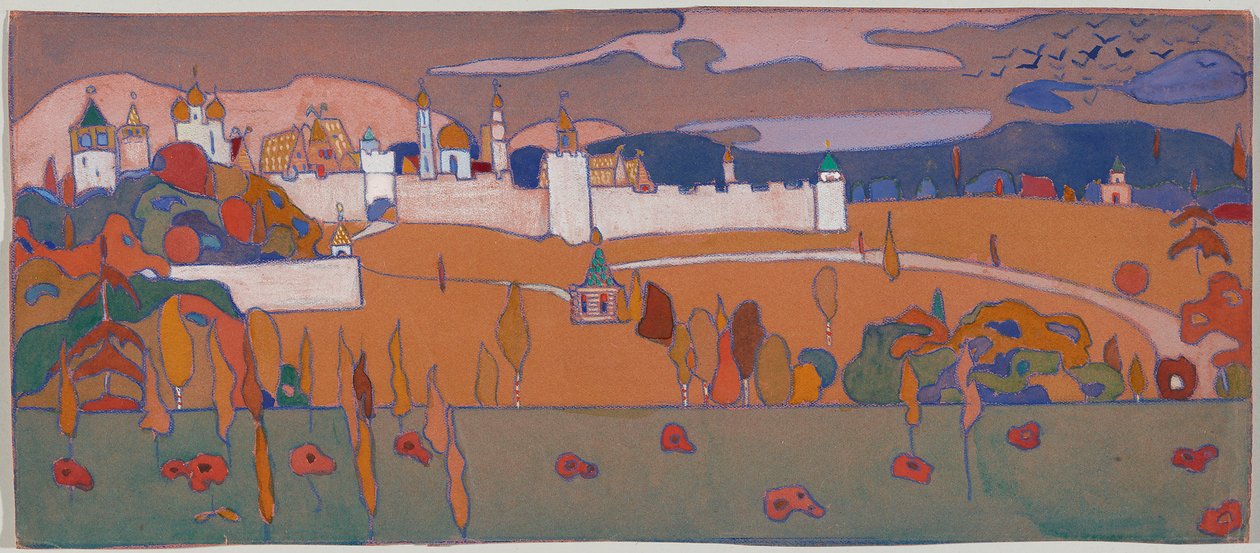 Miasto otoczone murami na tle jesiennego krajobrazu autorstwa Wassily Kandinsky