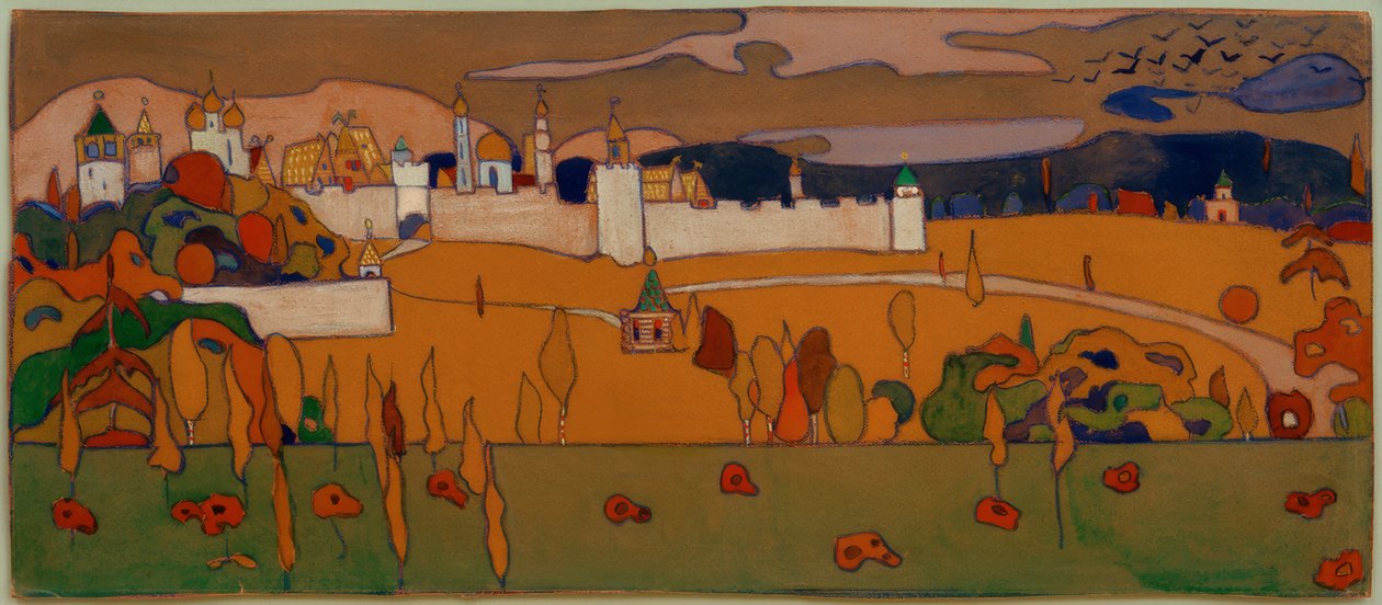 Miasto otoczone murami w jesiennym krajobrazie autorstwa Wassily Kandinsky