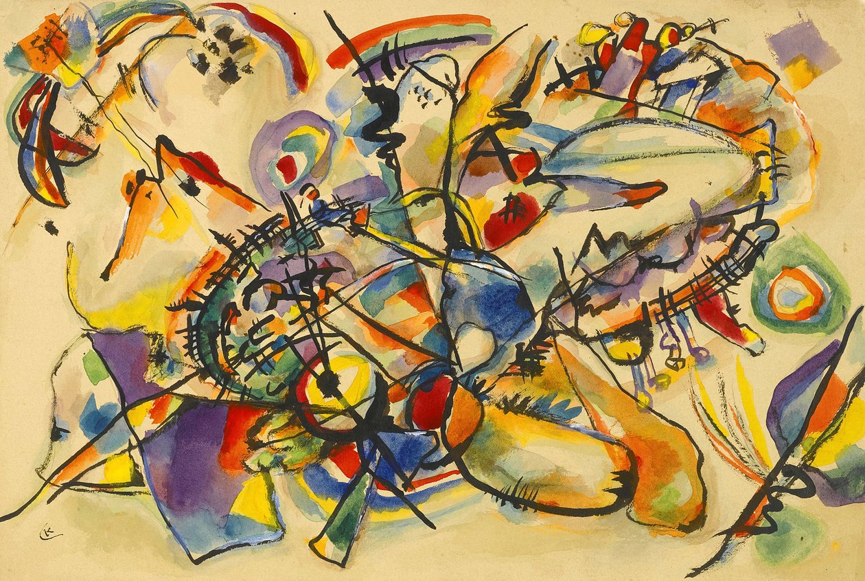 Bez tytułu par Kandinsky, Wasilij Wasiljewicz (1866-1944). Akwarela i tusz na papierze, format: 22,9x34,ok. 1916, kolekcja prywatna autorstwa Wassily Kandinsky