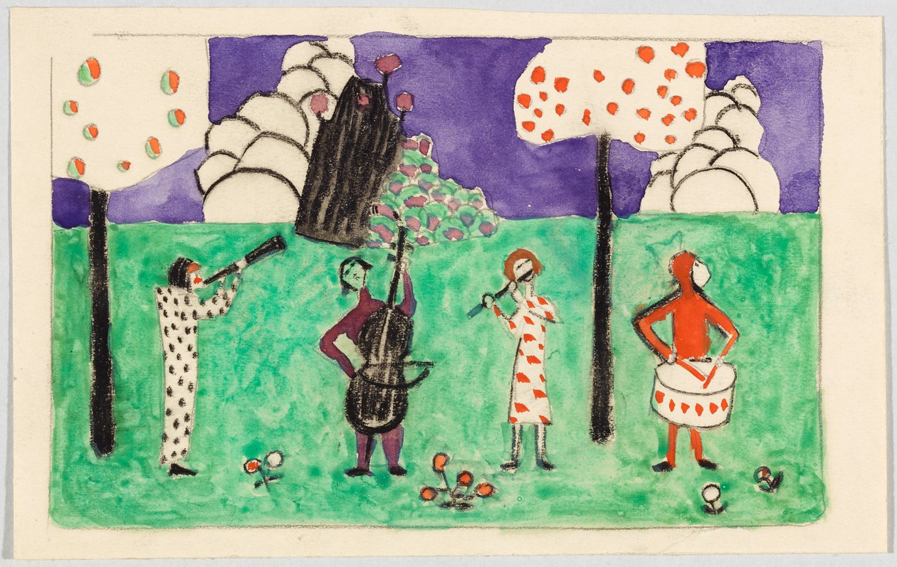 Czterech muzyków na tle krajobrazu autorstwa Wassily Kandinsky