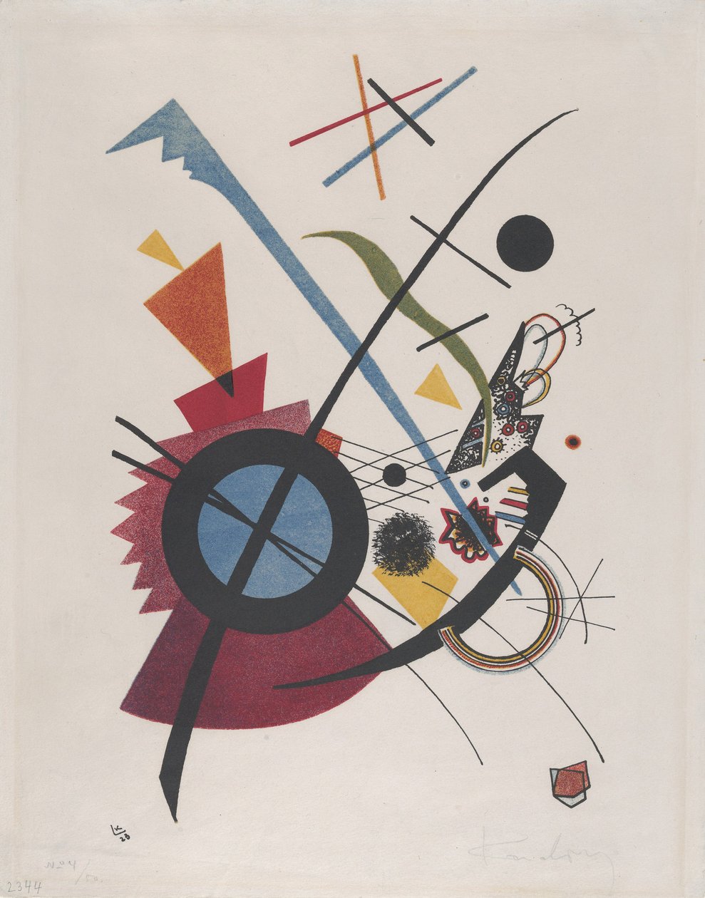 Violett, 1923 (litografia w kolorach czerwonym, żółtym, niebieskim i czarnym) autorstwa Wassily Kandinsky