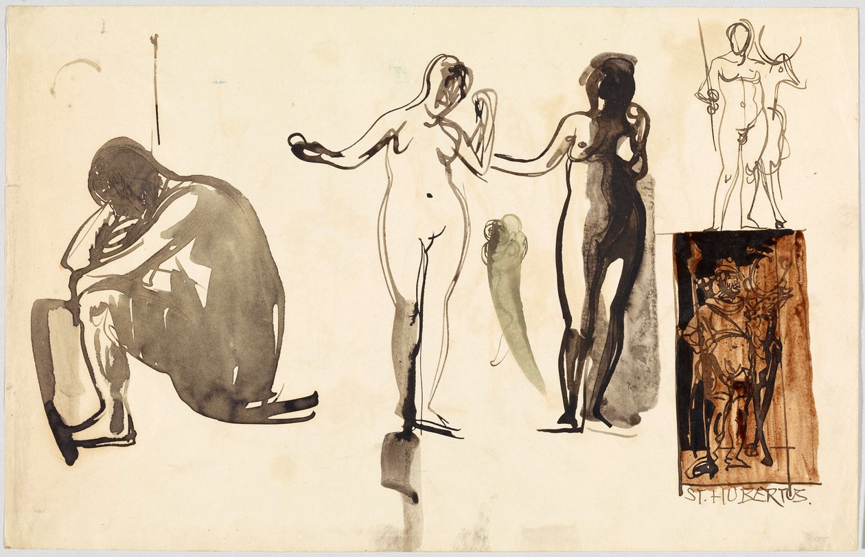 Akty kobiece i św. Hubertus, odwrocie: Akty kobiece autorstwa Wassily Kandinsky