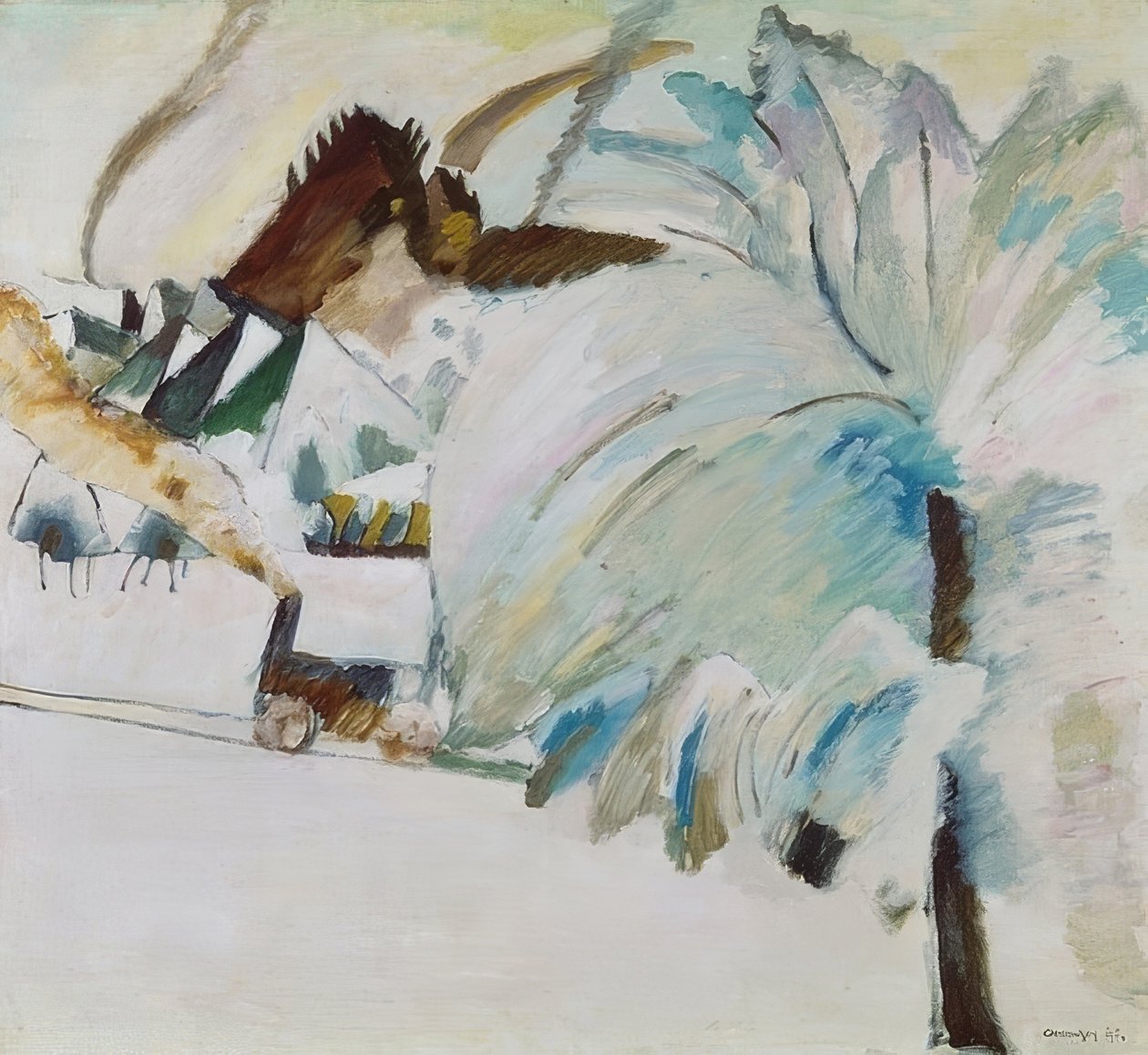 Pejzaż zimowy z lokomotywą. 1911 autorstwa Wassily Kandinsky