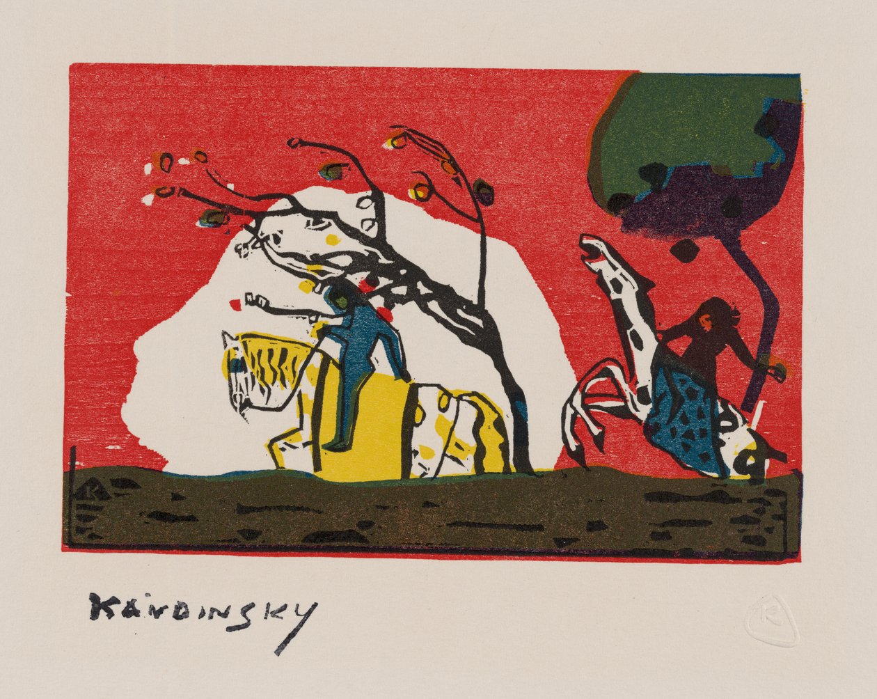Dwóch jeźdźców przed czerwoną flagą autorstwa Wassily Kandinsky