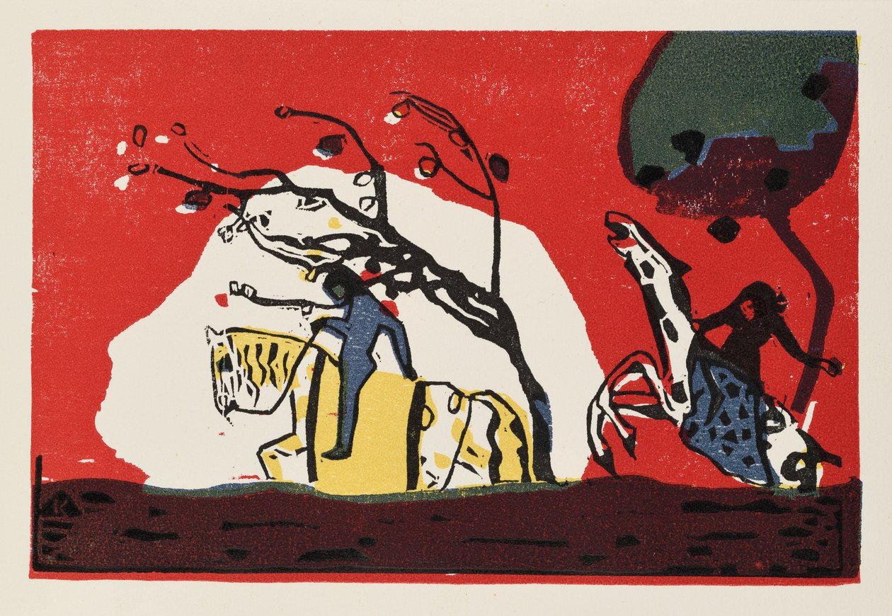 Zwei Reiter vor Rot autorstwa Wassily Kandinsky