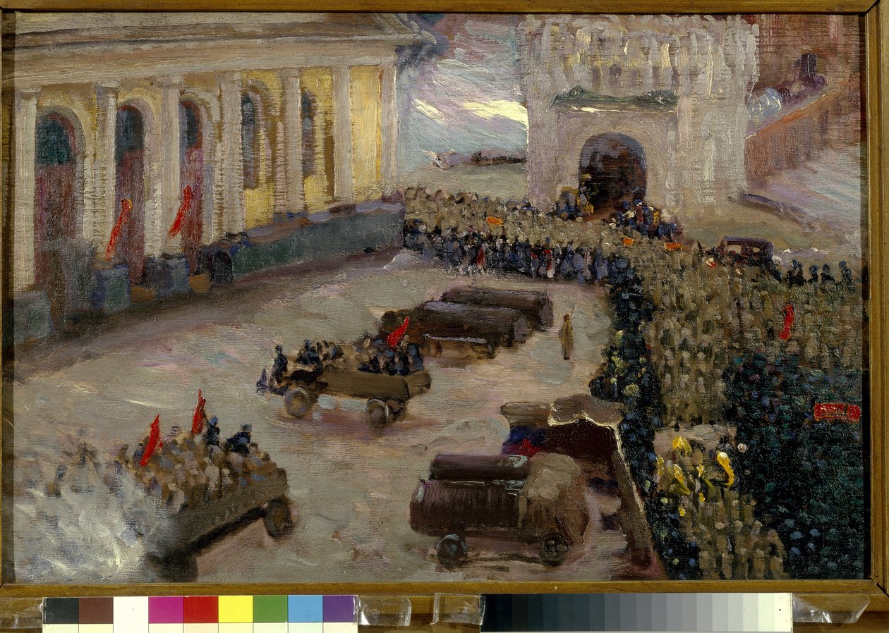 Rewolucja rosyjska lutowego 1917 r. do Moskwy. (Rewolucja lutowa w Moskwie). Malarstwo Wasilija Nikitycza Meszkowa (1868-1946) autorstwa Wassily Meshkov