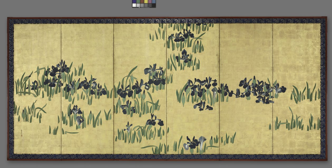 Irysy, jeden z pary sześciokrotnych ekranów, 1700s autorstwa Watanabe Shiko