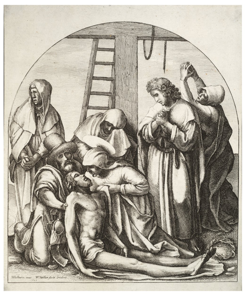 Zejście z krzyża za Holbein autorstwa Wenceslaus Hollar