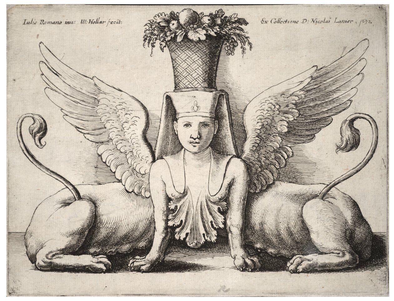 Sfinks z dwoma ciałami, wg Giulio Romano autorstwa Wenceslaus Hollar