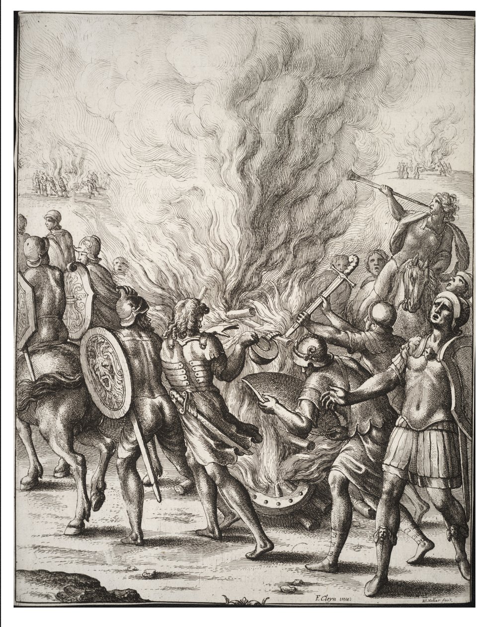 Trojanie kremują swoich zmarłych. Stan 1 autorstwa Wenceslaus Hollar