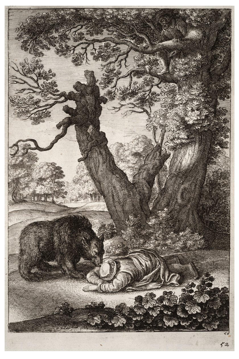 Leśnicy i niedźwiedź. Stan 1 autorstwa Wenceslaus Hollar